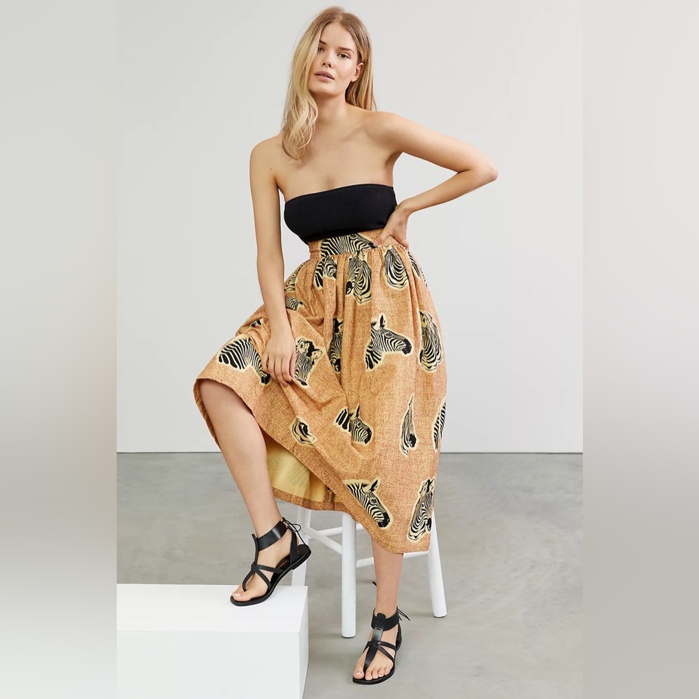 Sika Tan Zebra-Print A-Line Midi Skirt